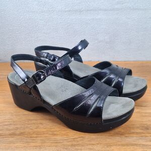 Dansko Serafina Women's 7.5 EU 38 Slingback Sandals Black Patent Leather Shoes